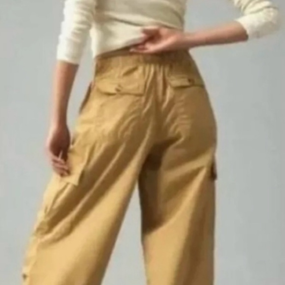 Anthropologie Avec Les‎ Filles Pants Medium Biege Elastic Waist Wide Leg Cargo - Picture 2 of 12